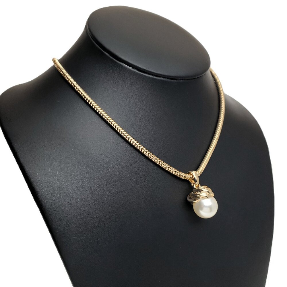 14K Gold Womens Solitaire White Natural Pearl Necklace 18" Size Chain Jewelry - Picture 4 of 8